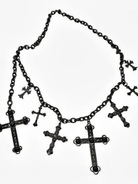 Multi-cross Charm Necklace Silverton Polished Heavy Chain 13"
